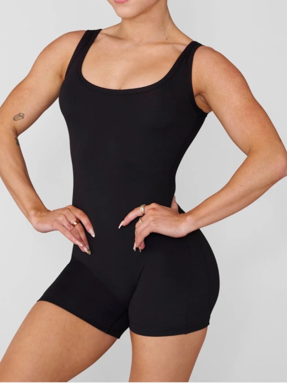 YOUNG LA Scoop Neck Black Body Suit Gym Romper